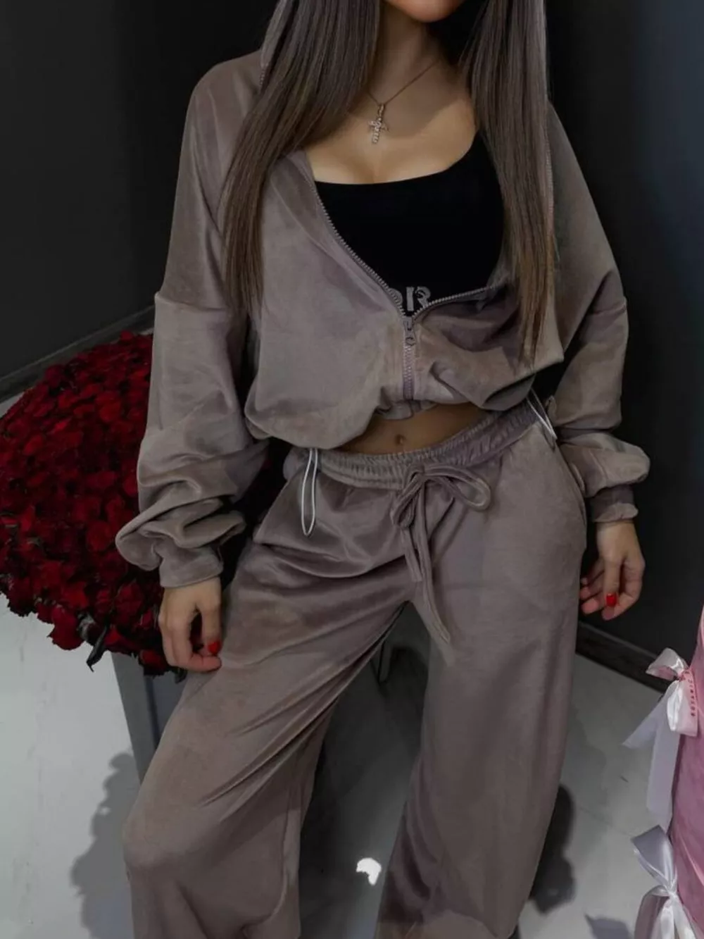 Zip Up Hoodie and Wide-Leg Pants Set, image 11
