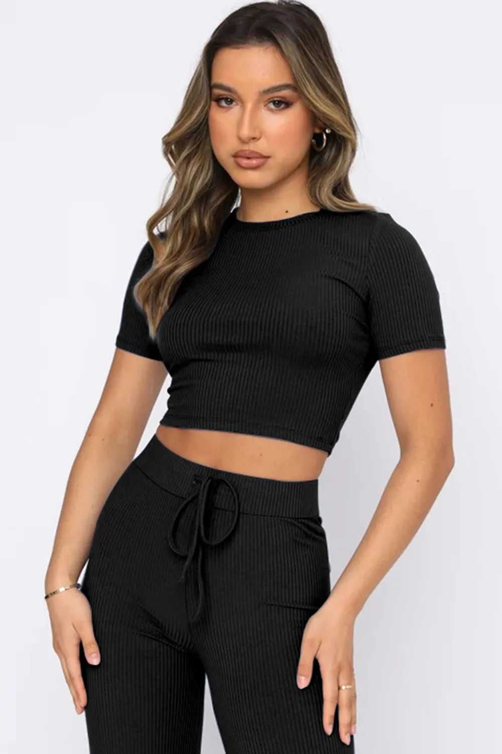 Round Neck Short Sleeve Top and Pants Set, image 10