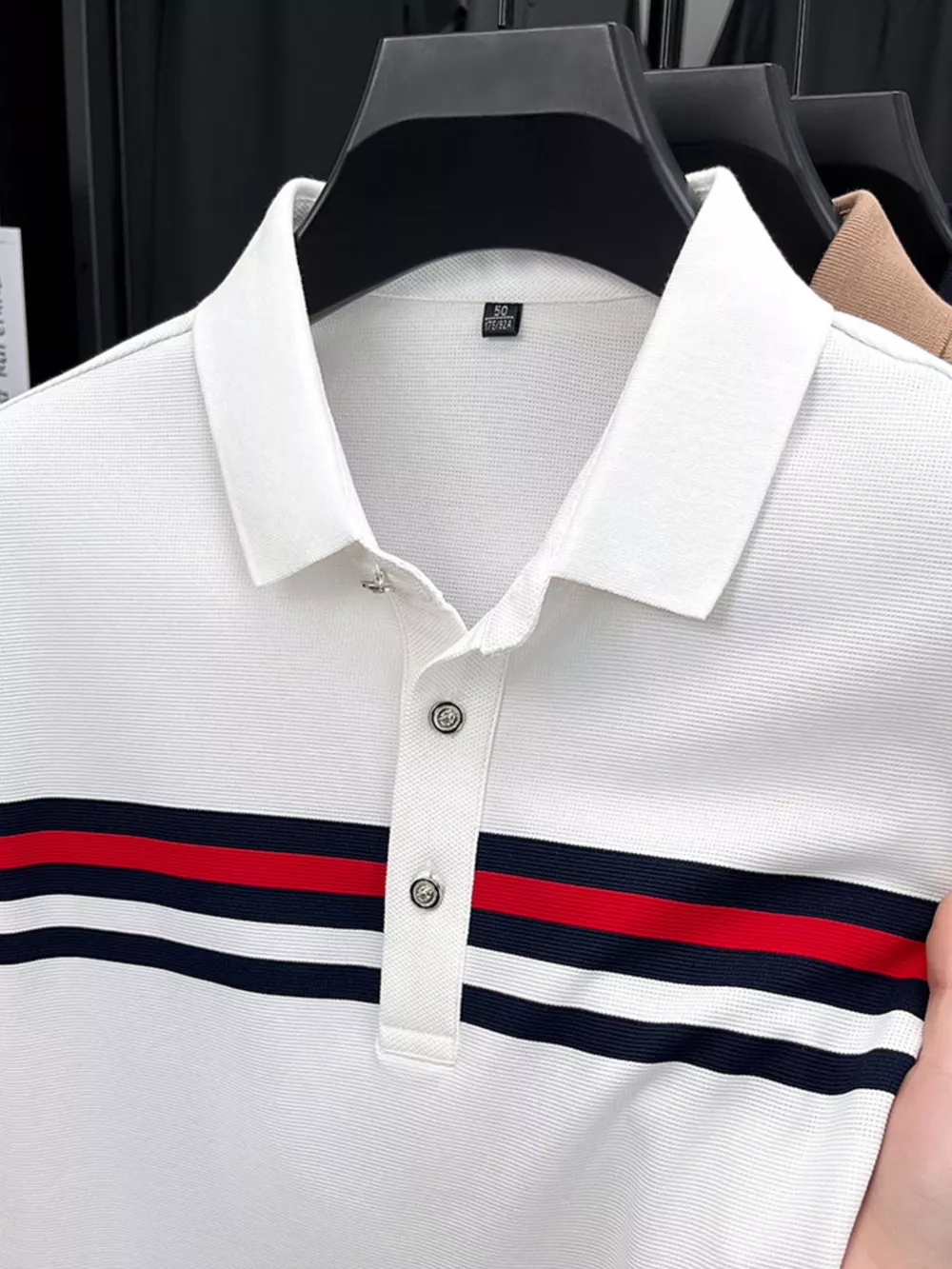 Men's Plus Size Striped Short Sleeve Polo, image 7
