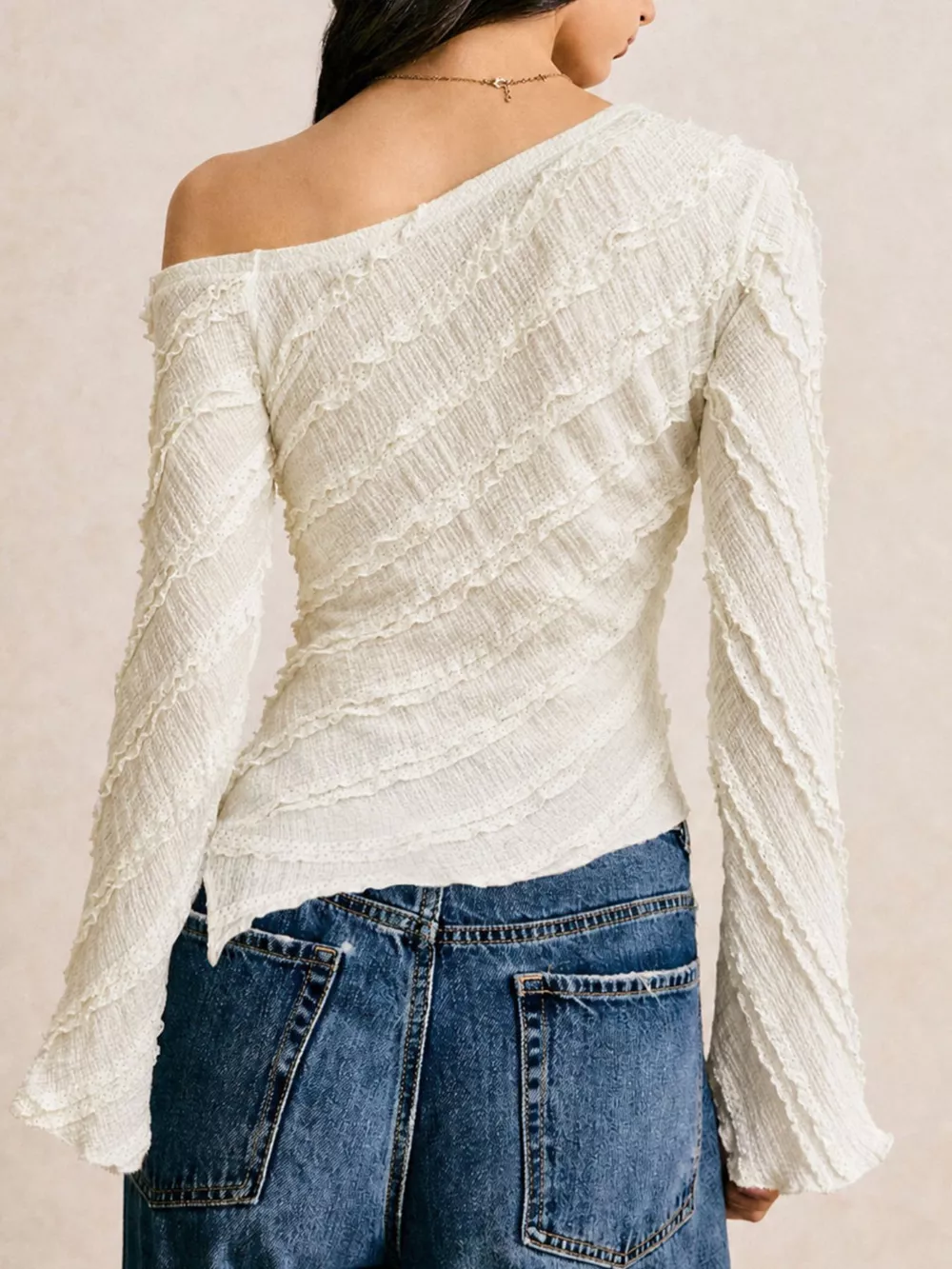 Textured Asymmetrical Hem One Shoulder Blouse, image 3