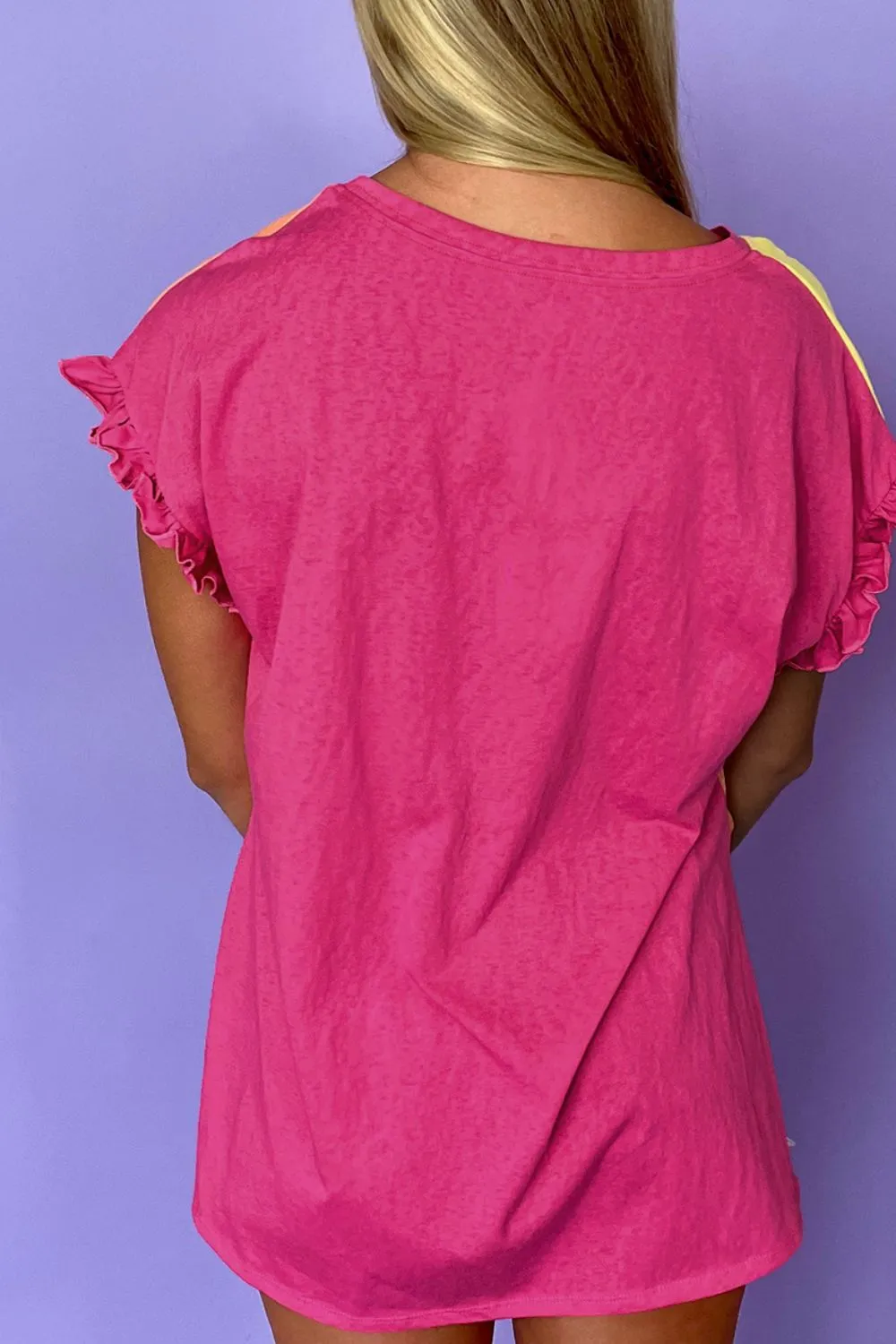 Frill Color Block Crew Neck Loose Fit T Shirt, image 5