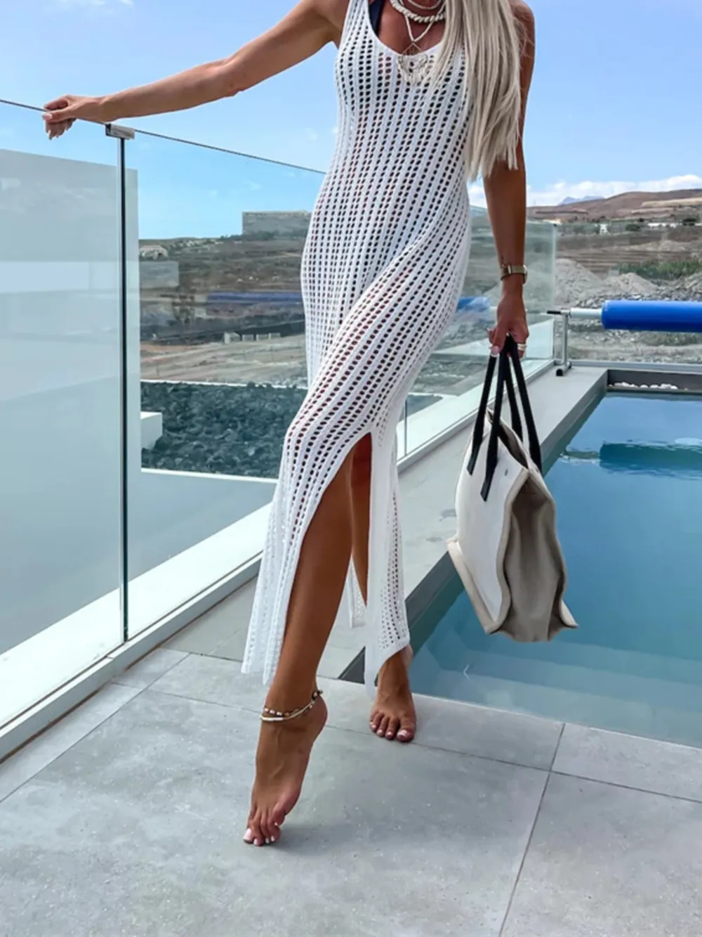 Openwork Slit Cutout Wide Strap Dress, image 19