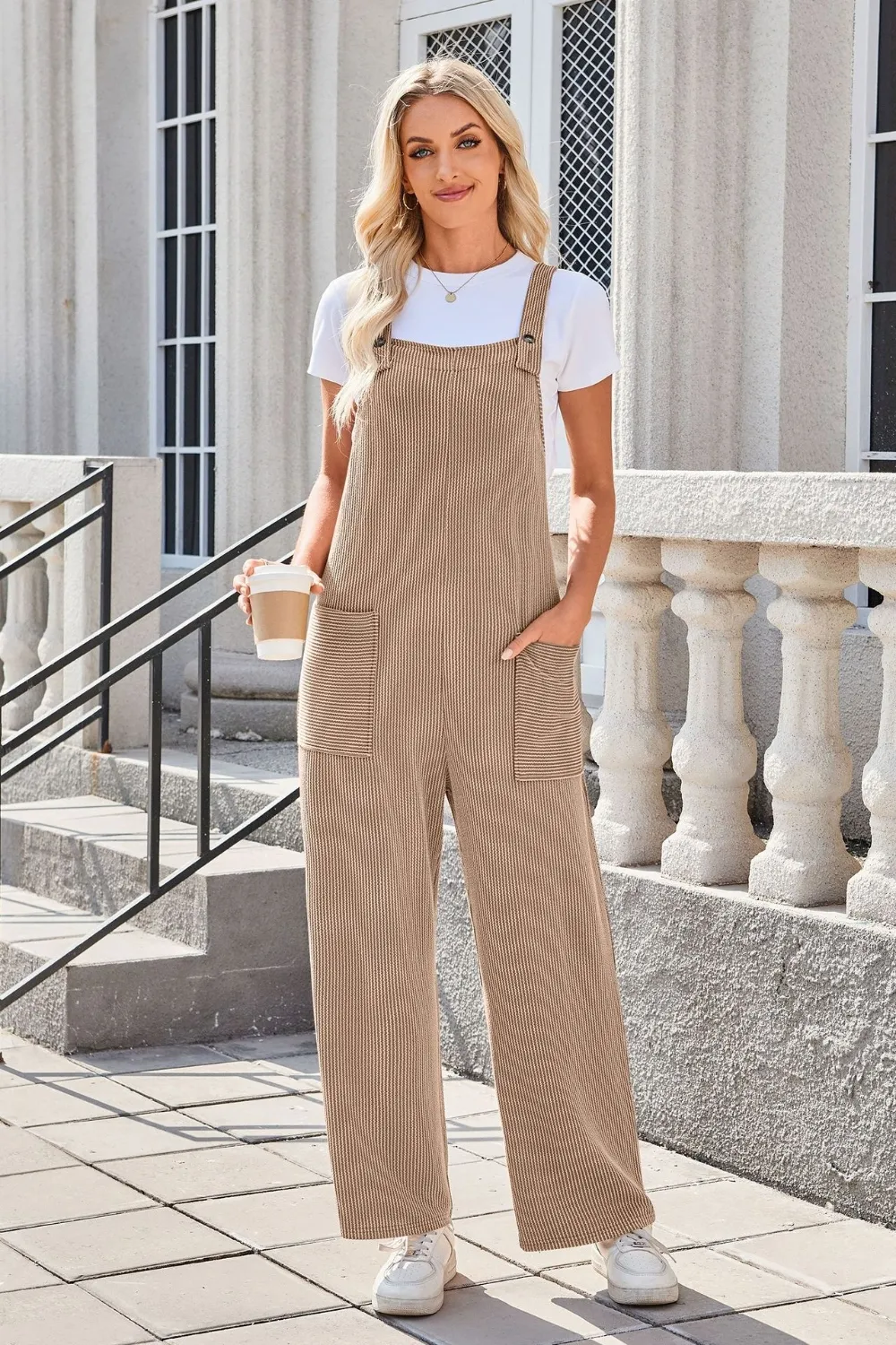 Square Neck Wide Strap Overalls with Pockets, image 27