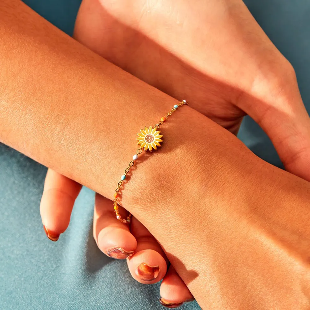 Sunflower Shape 18K Gold-Plated Bead Bracelet, image 4