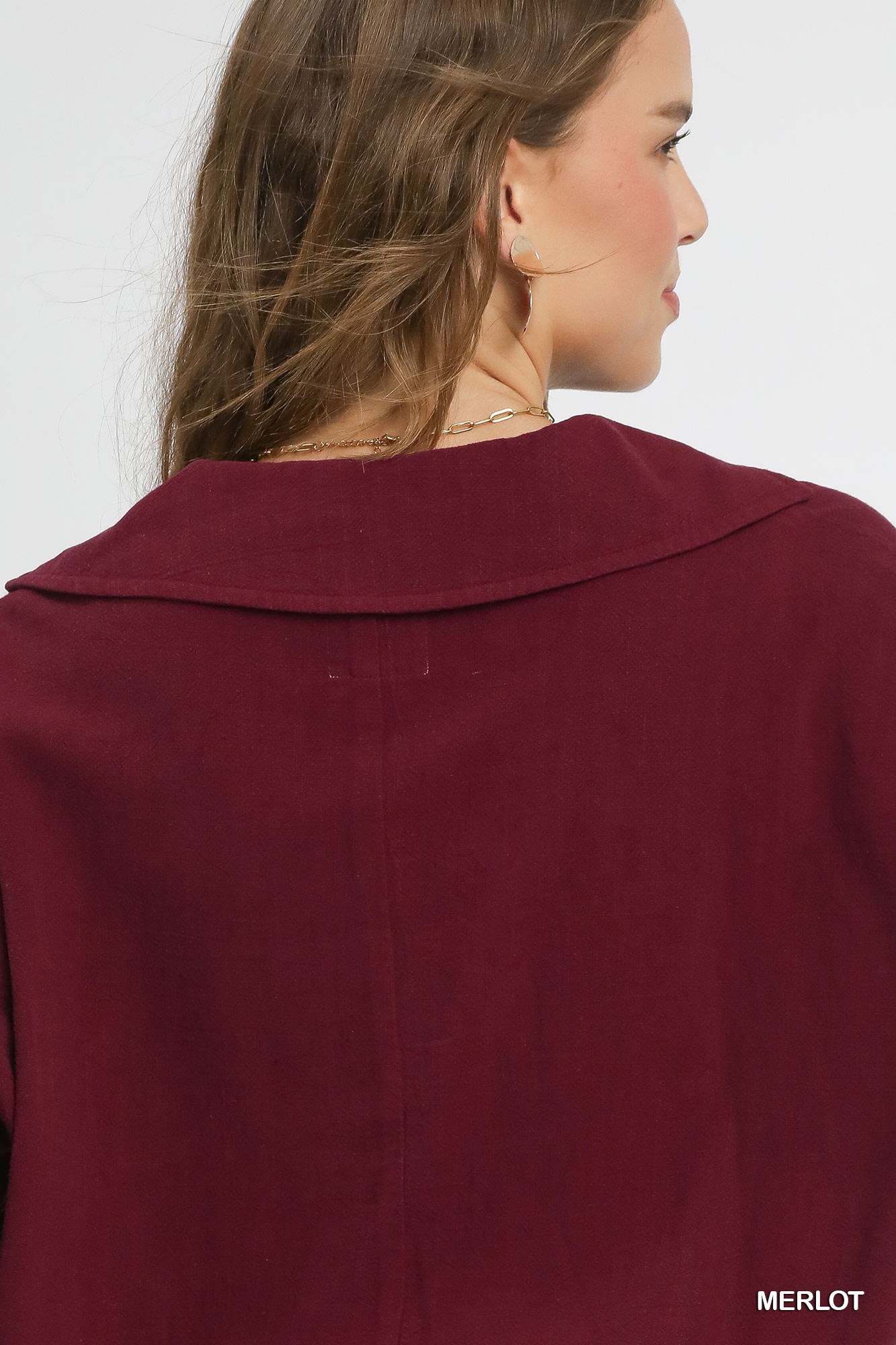 Linen Long Sleeves Elastic Hem Blouse, image 5