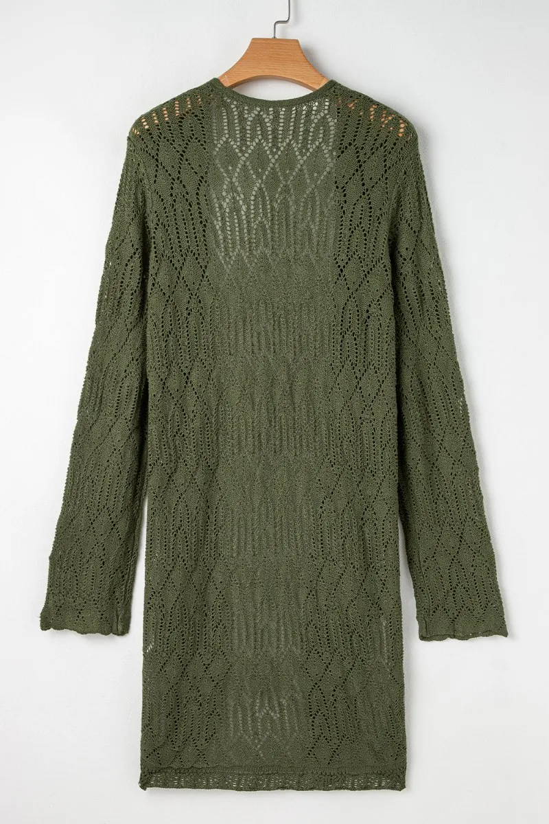Openwork Open Front Long Sleeve Cardigan, image 7