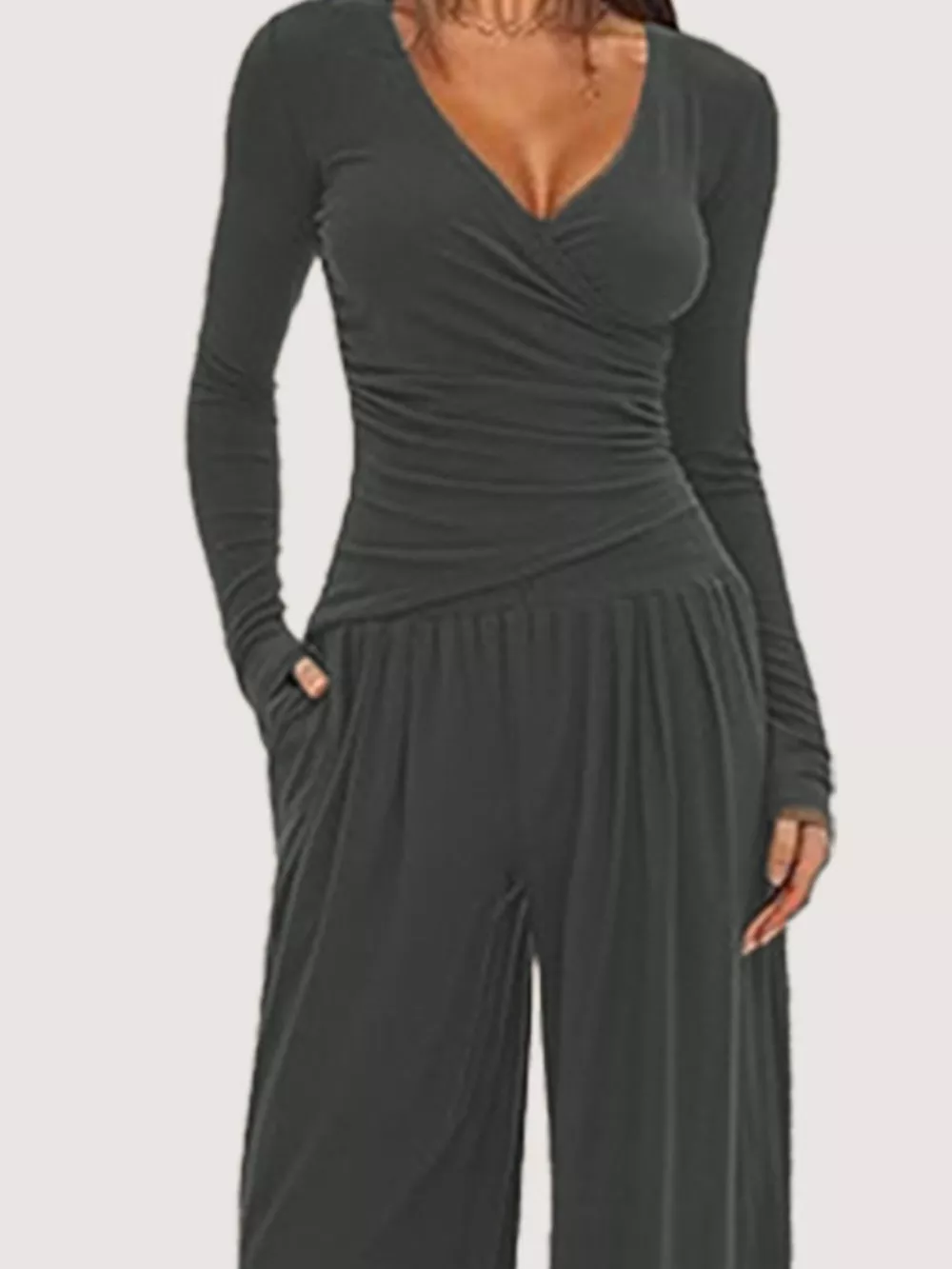 Casual Long Sleeve Top and Wide Leg Pants Set, image 3