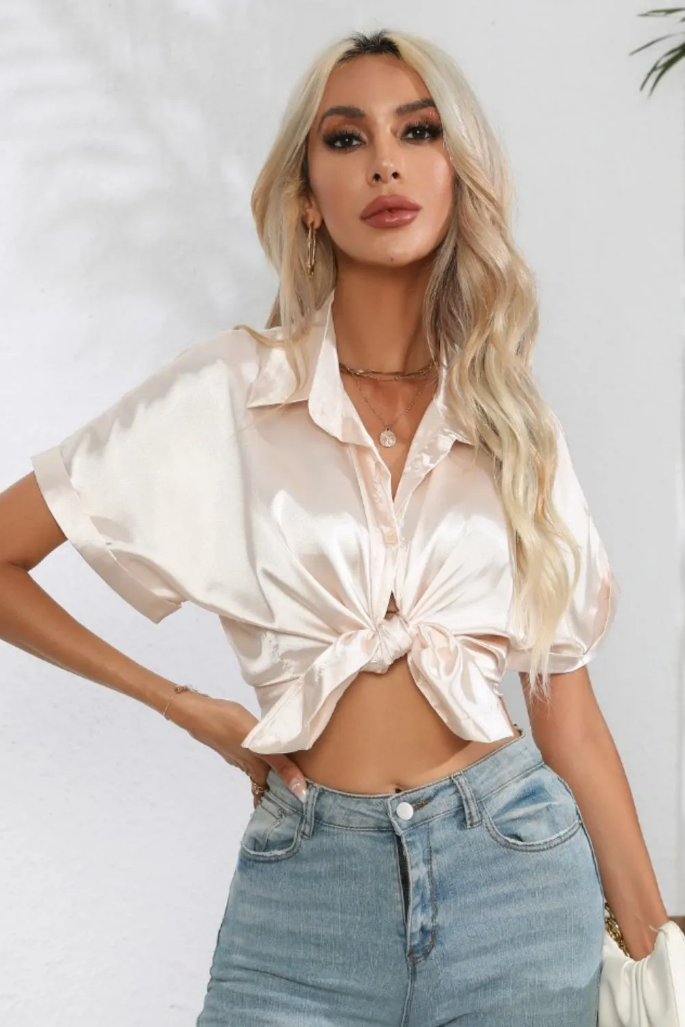 Collared Neck Short Sleeve Shirt, image 4