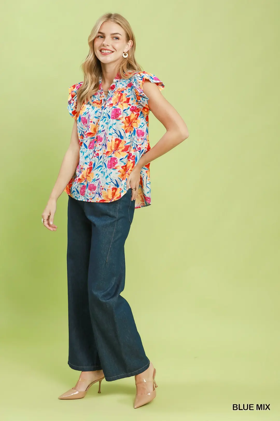 Smocked Yoke Ruffle Sleeve Floral Blouse, image 5