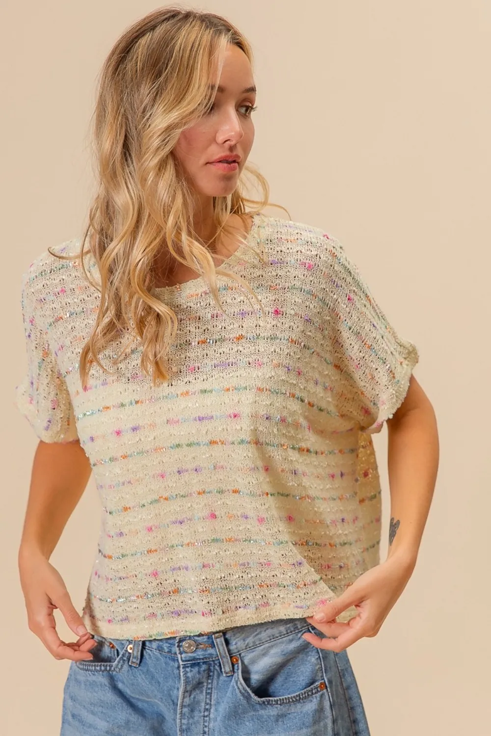 Striped Popcorn Knit Top, image 4