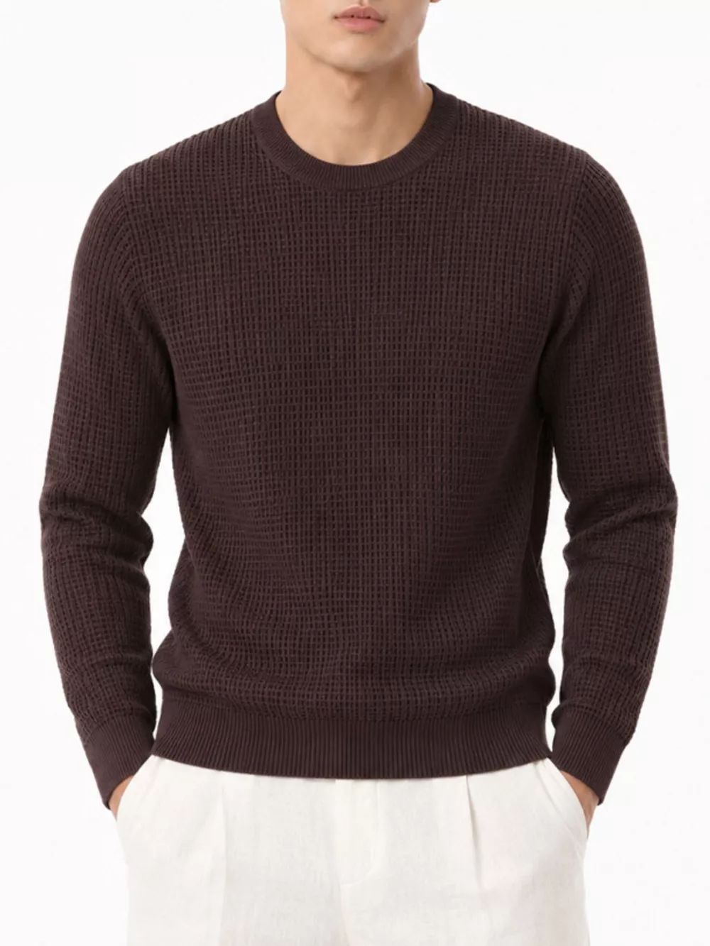 Men's Plus Size Waffle-Knit Crew Neck Knit Top