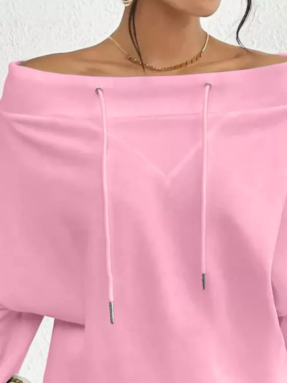 Full Size Off-Shoulder Drawstring Long Sleeve Top Plus Size, image 10