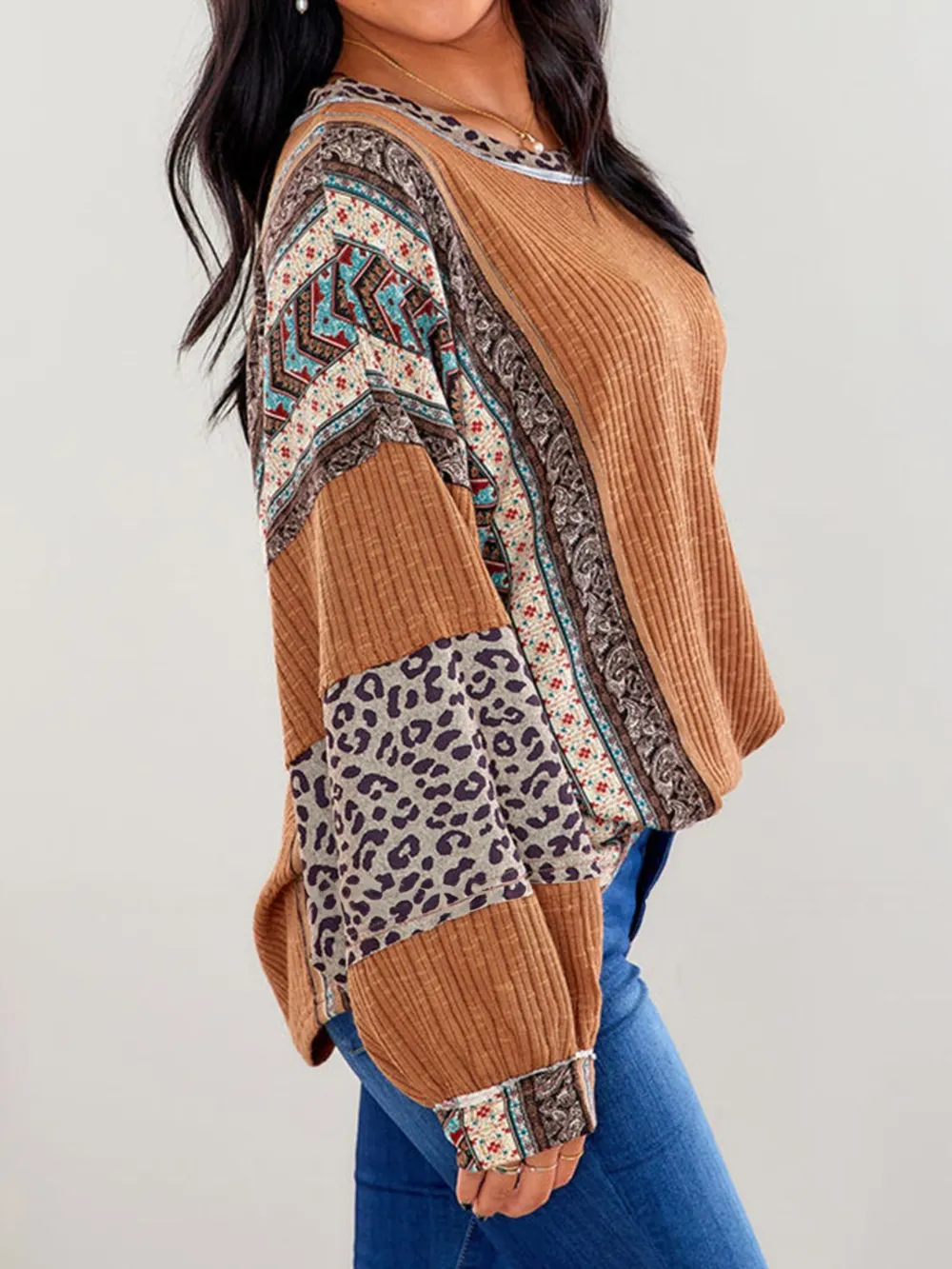 Leopard Round Neck Long Sleeve Sweatshirt, image 8