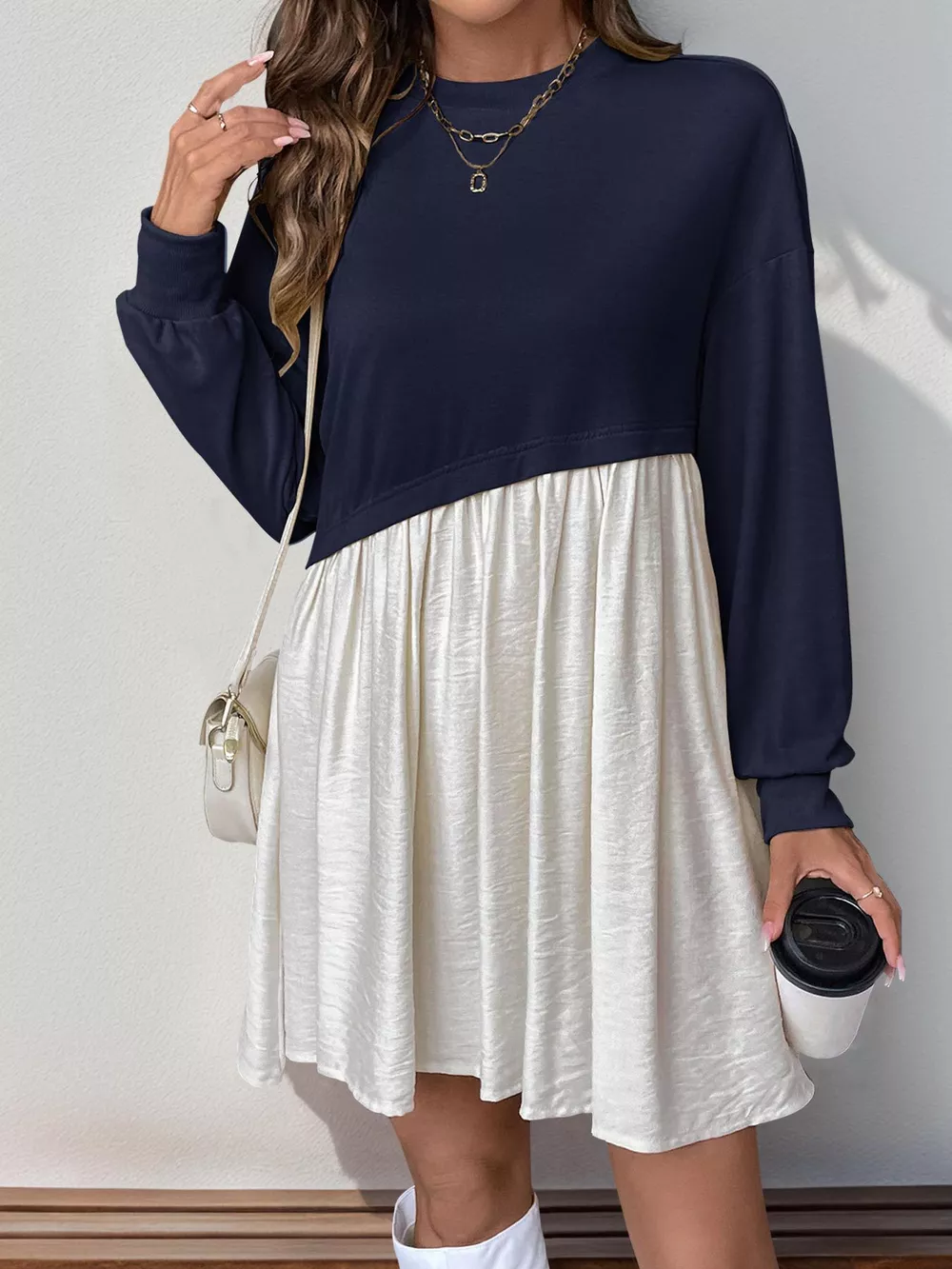 Two-Tone Dropped Shoulder Dress, image 8