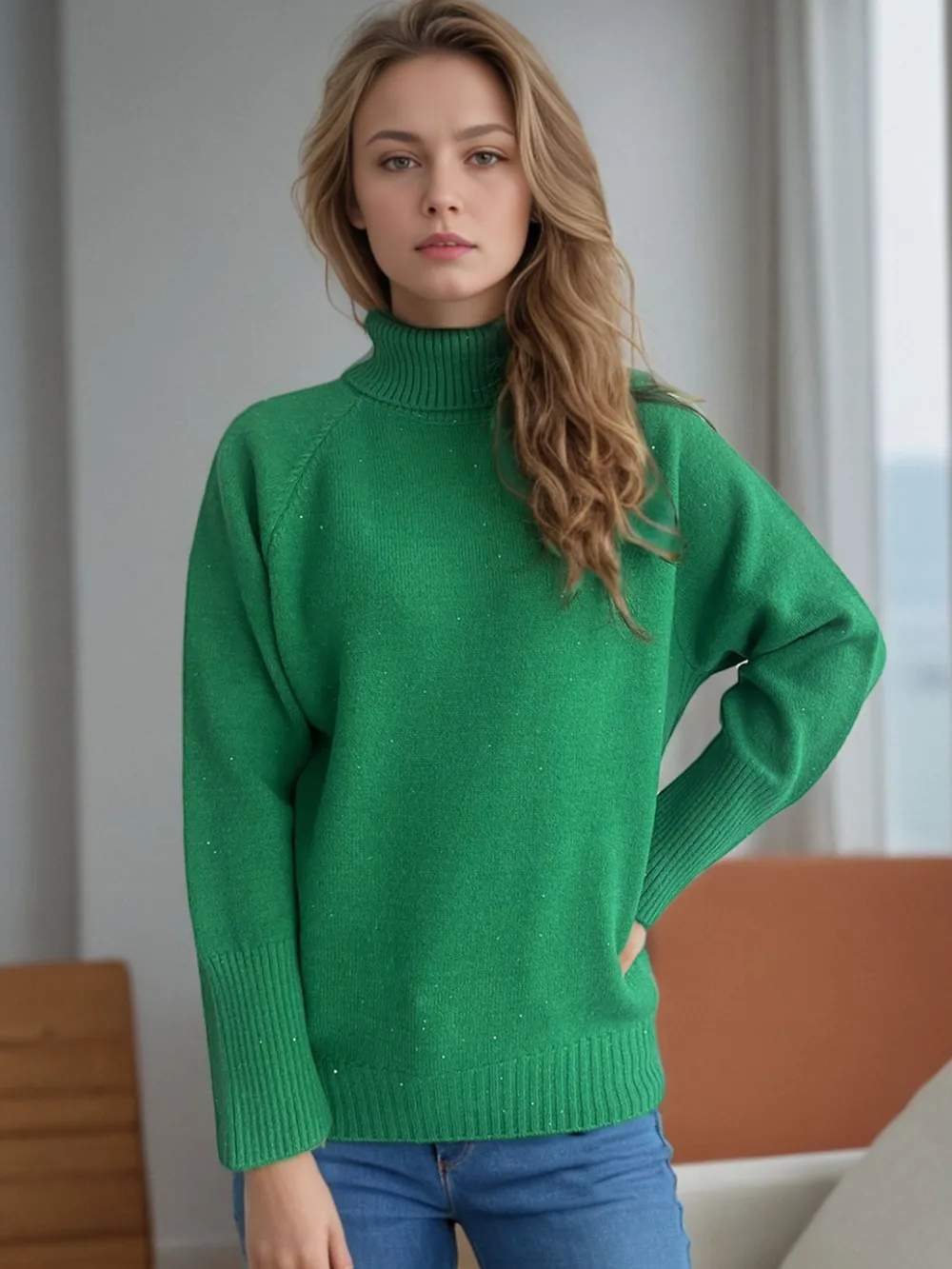 Turtleneck Raglan Sleeve Sweater, image 4