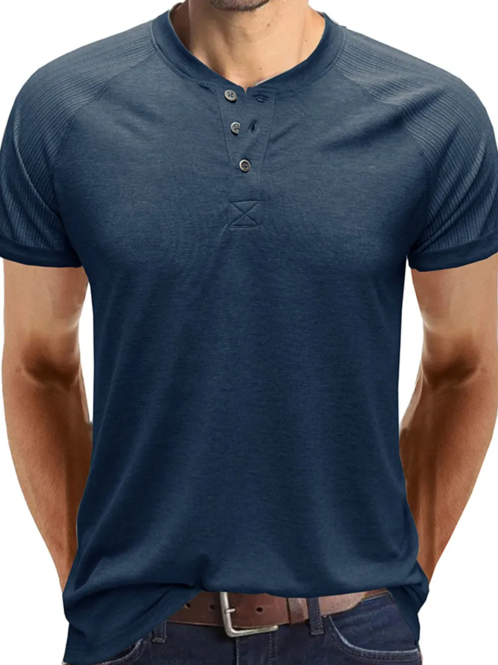 Men's Short Sleeve Henley Button Top, image 10