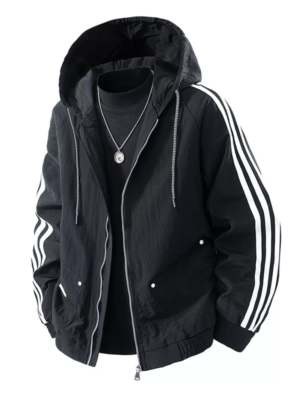 Men's Plus Size Casual Hooded Windbreaker Jacket, image 4