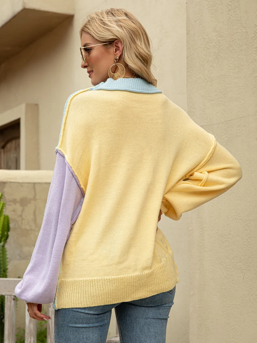Color Block Dropped Shoulder Sweater, image 4
