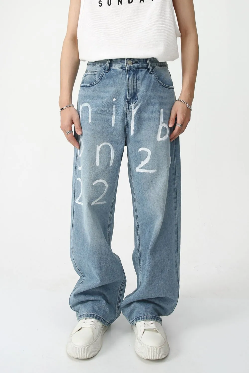 Men's Graffiti Wide Leg Jeans
