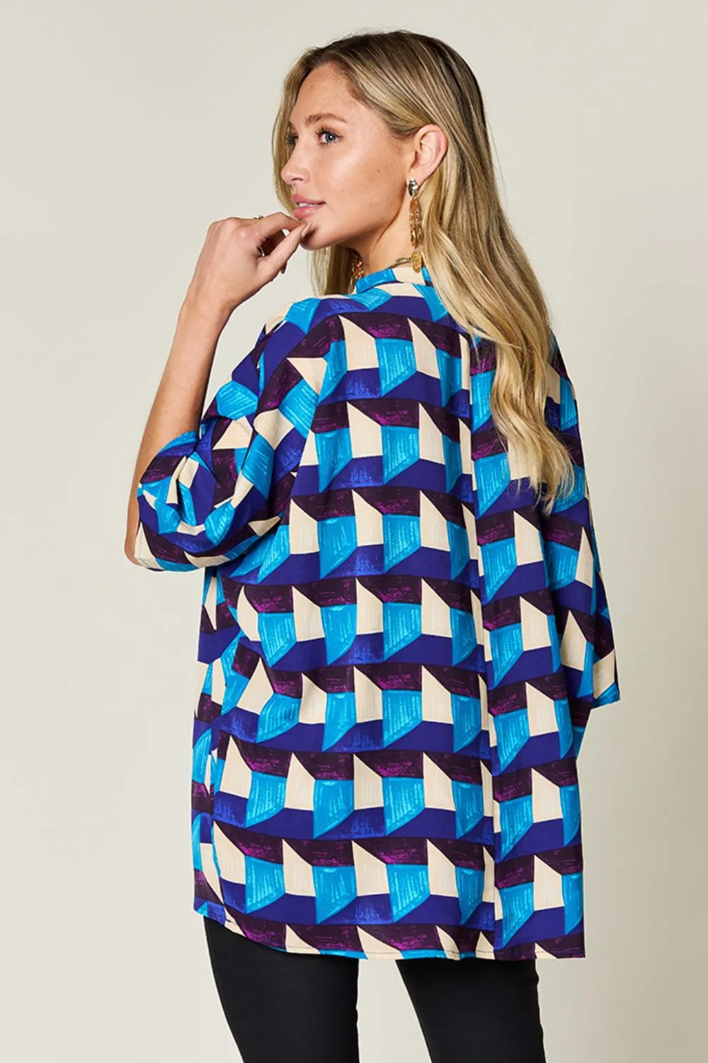 Full Size Geometric Notched Half Sleeve Blouse, image 5