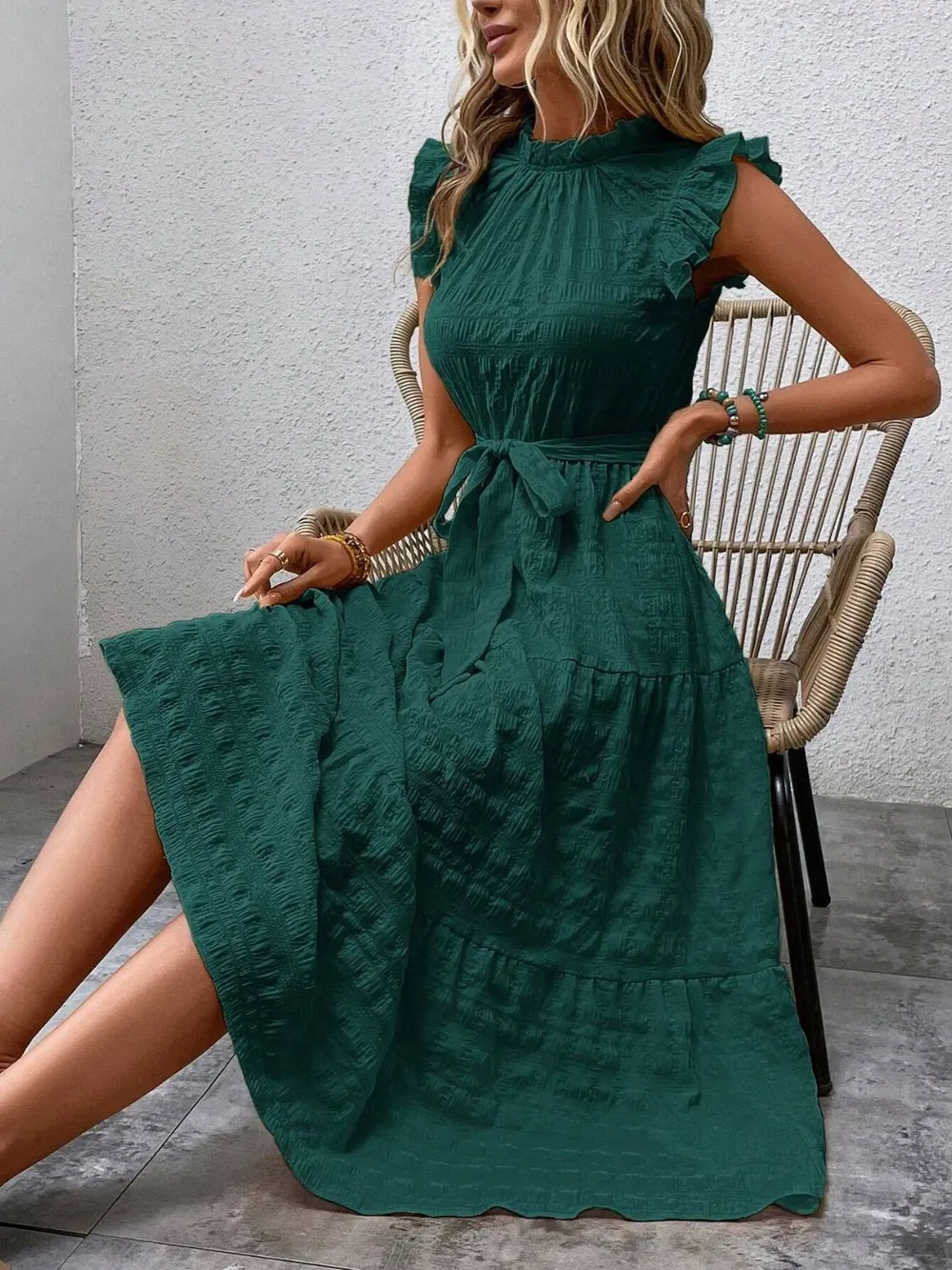 Tied Ruffled Cap Sleeve Midi Dress, image 18