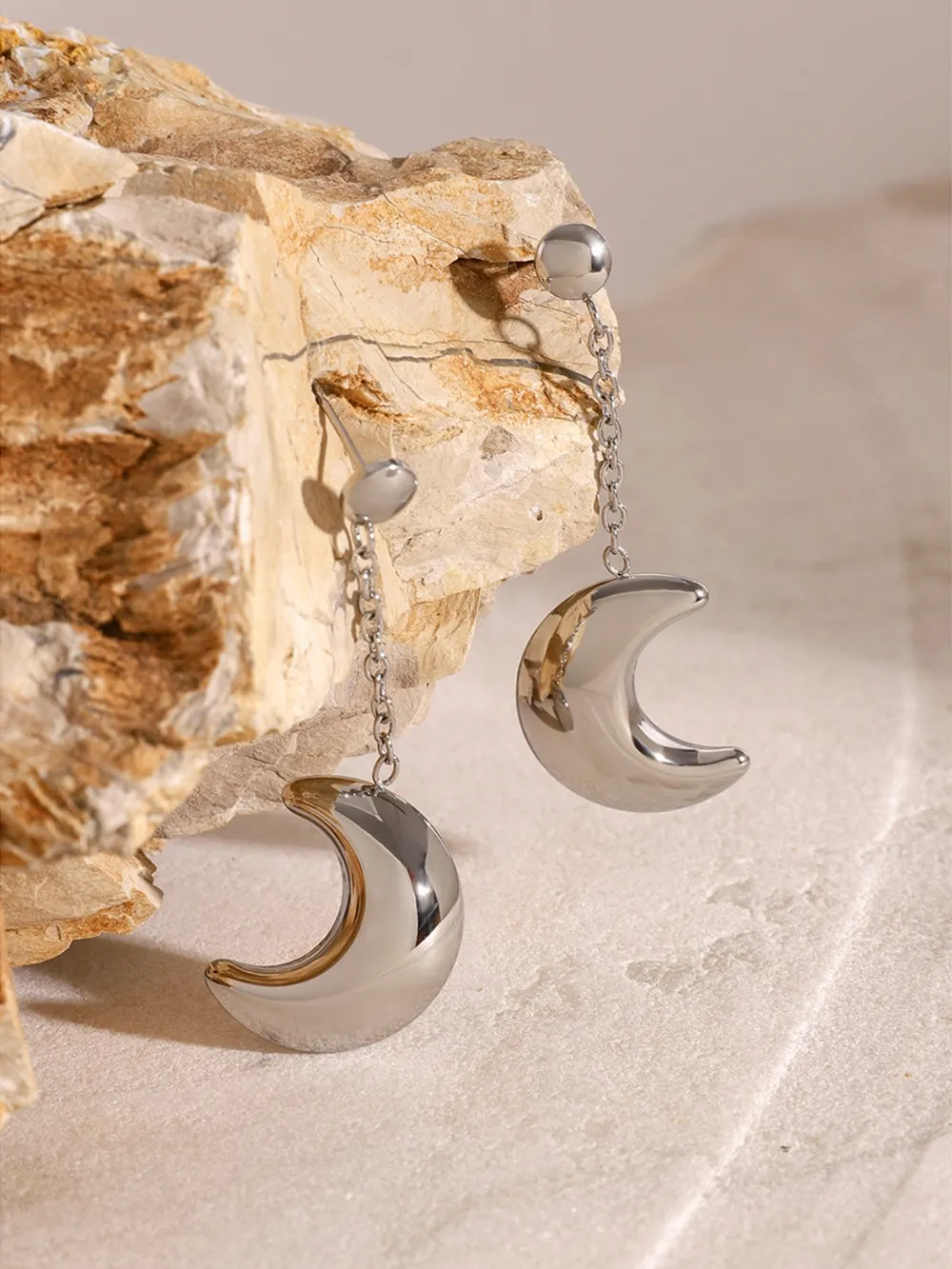 Stainless Steel Moon Dangle Earrings, image 12