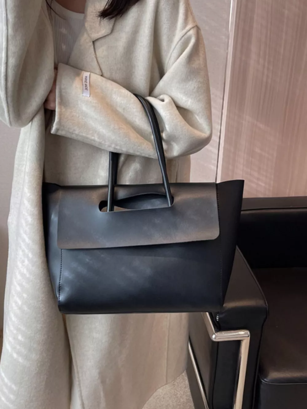 Solid Color Leather Handbag, image 3
