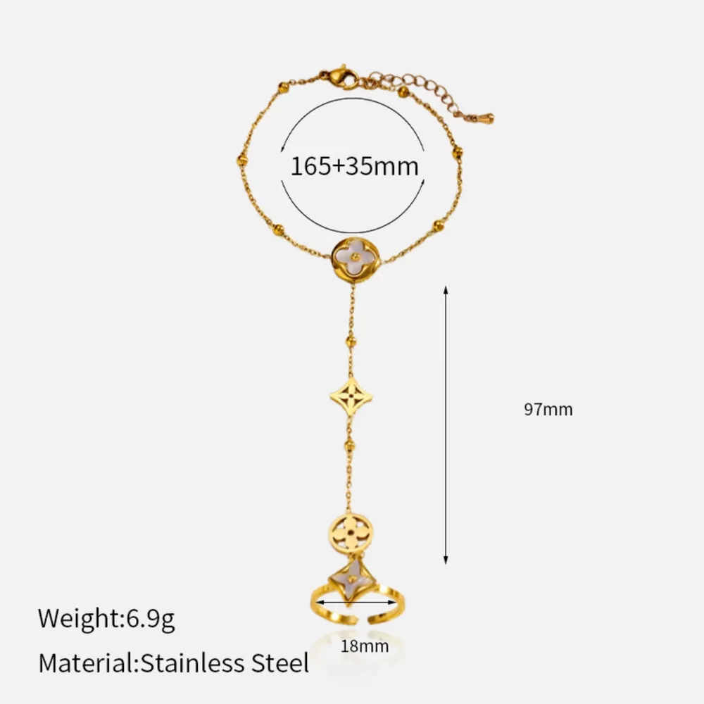 18K Gold-Plated Clover Charm Hand Chain Bracelet, image 8