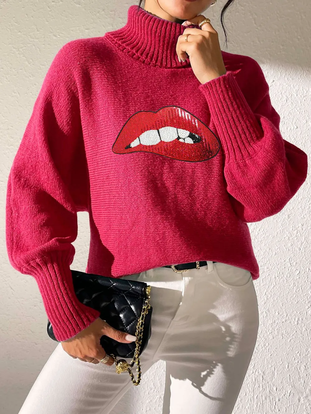 Lip Turtleneck Long Sleeve Sweater, image 19