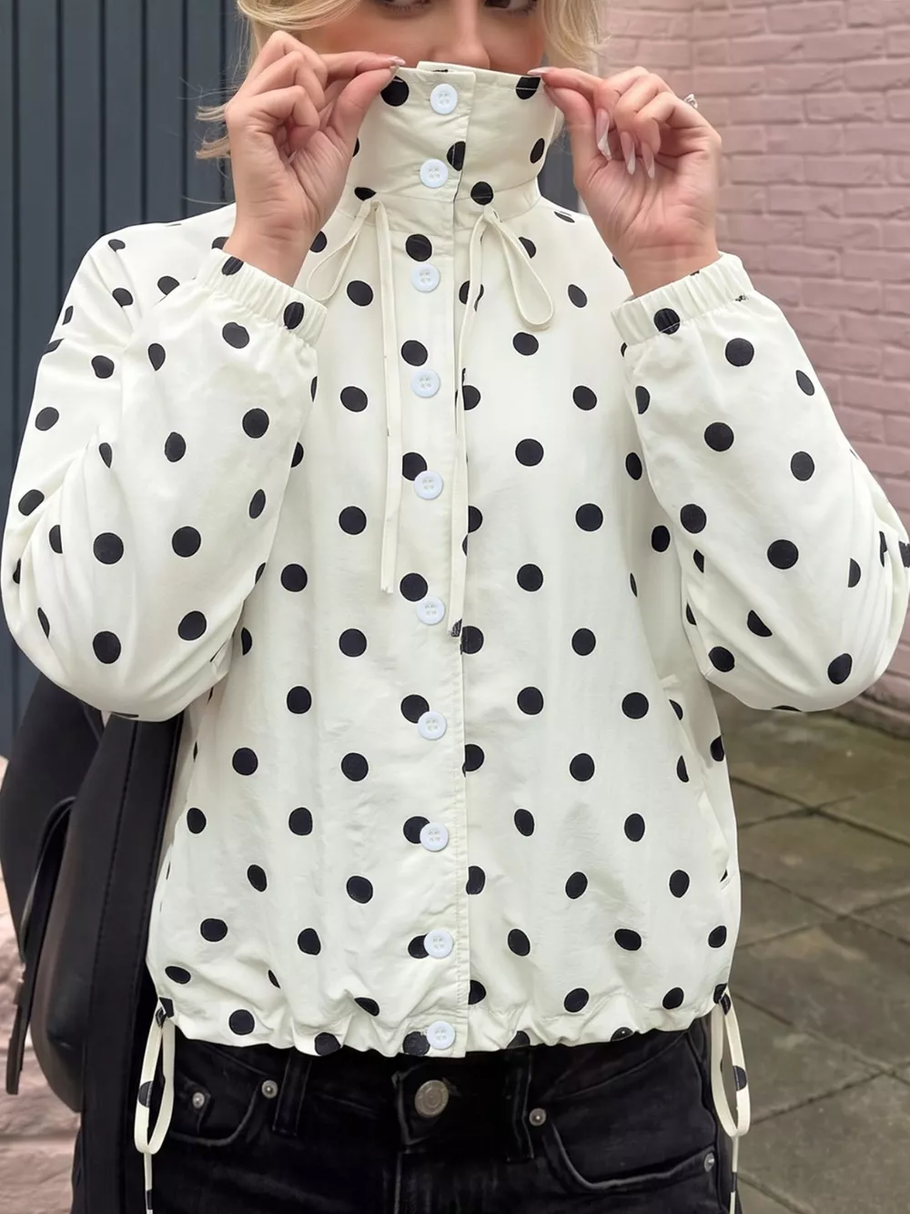 Polka Dot Stand-Collar Casual Jacket, image 2