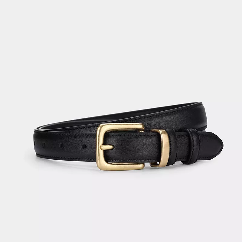 Classic Leather Belt with Golden Buckle