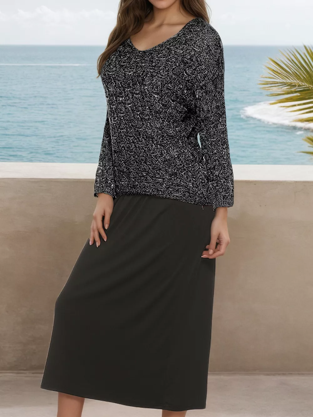 V-Neck Textured Knit Top, image 5
