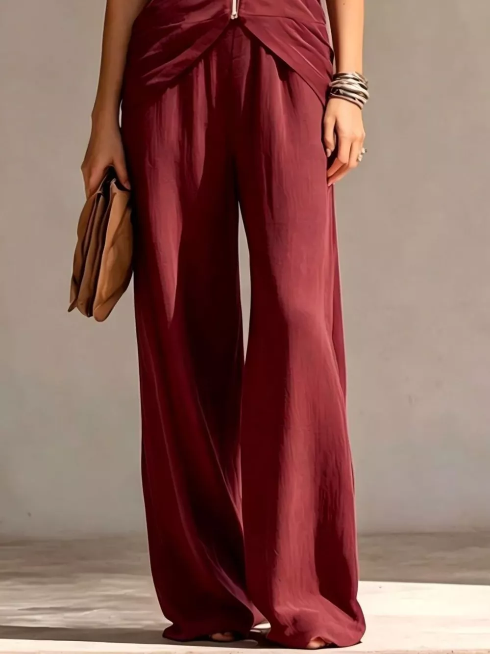 Full Size Zipper Front Tank and Wide-Leg Pants Set Plus Size, image 7