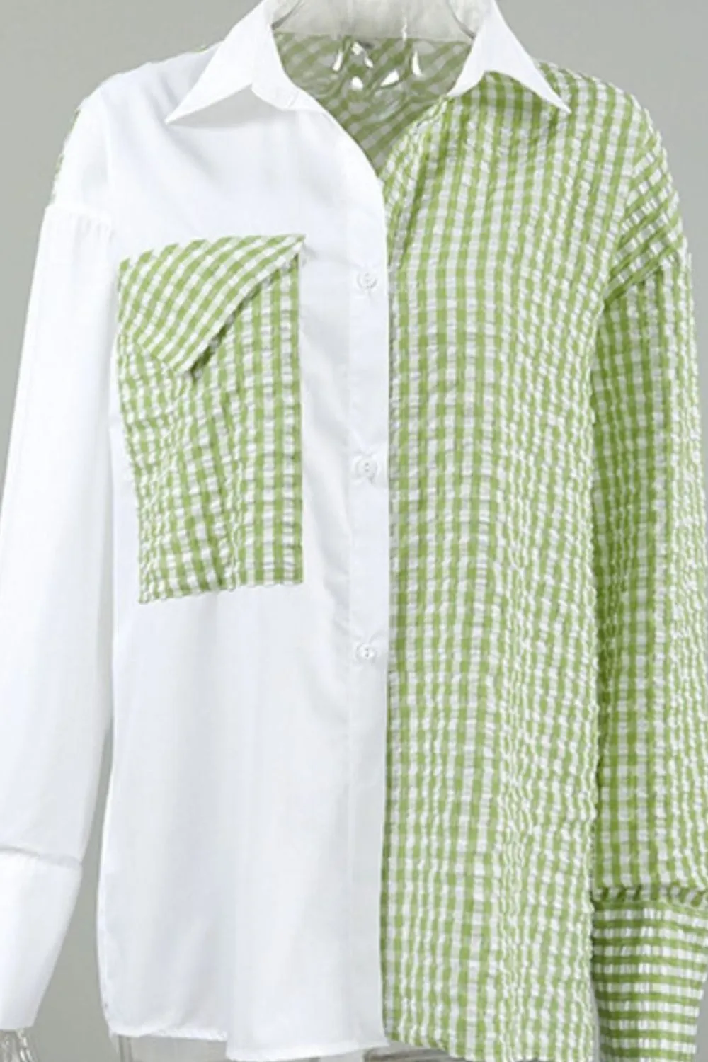 Two-Tone Plaid Button Down Long Sleeve Shirt, image 6