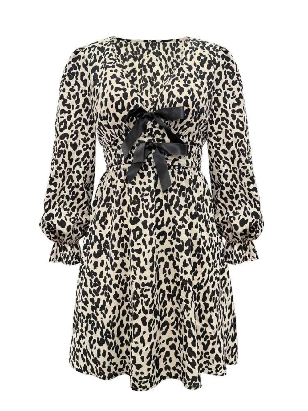 Leopard V-Neck Flounce Sleeve Dress, image 4