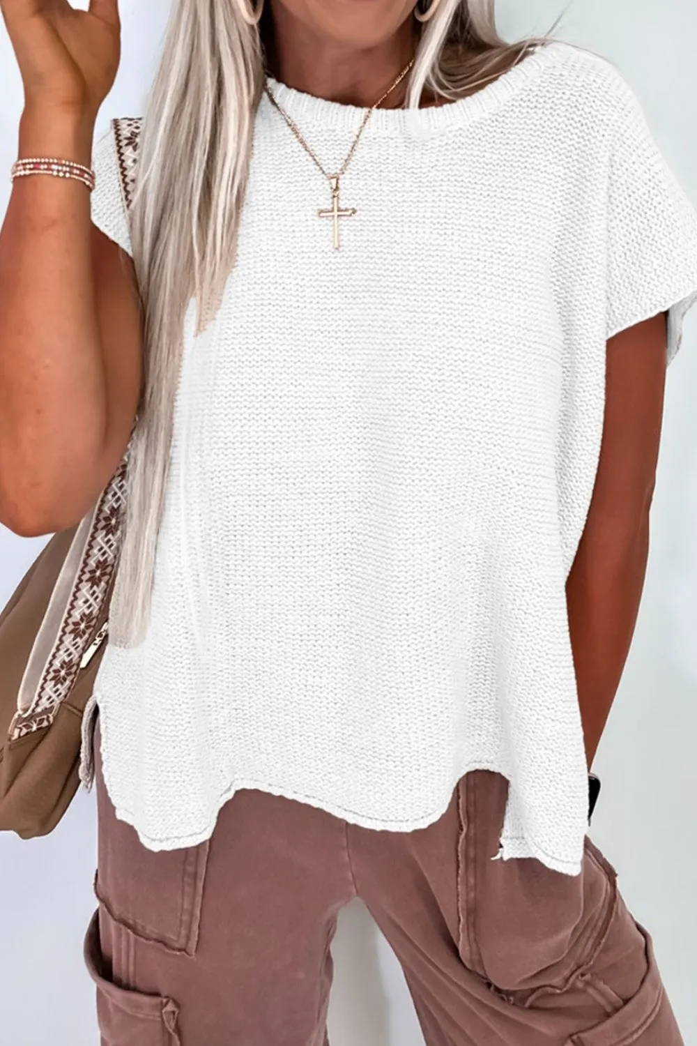 Side Slit Round Neck Knit Top, image 7
