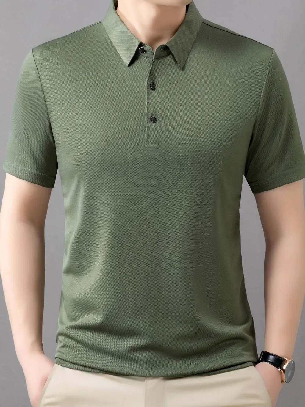 Men's Plus Size Button Detail Short Sleeve Polo, image 2