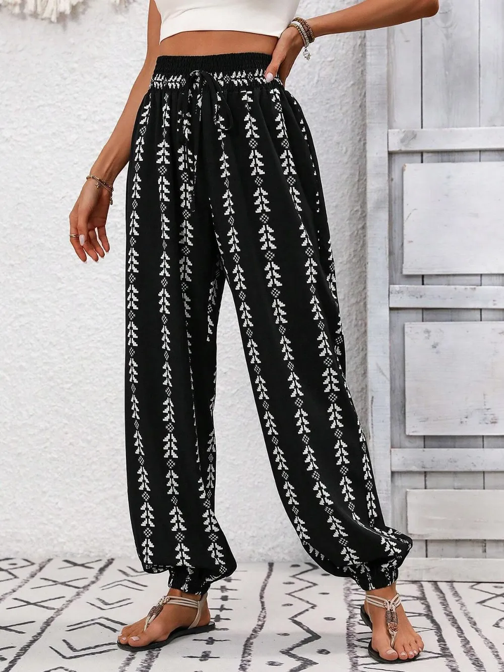 Tied Printed High Waist Pants, image 7