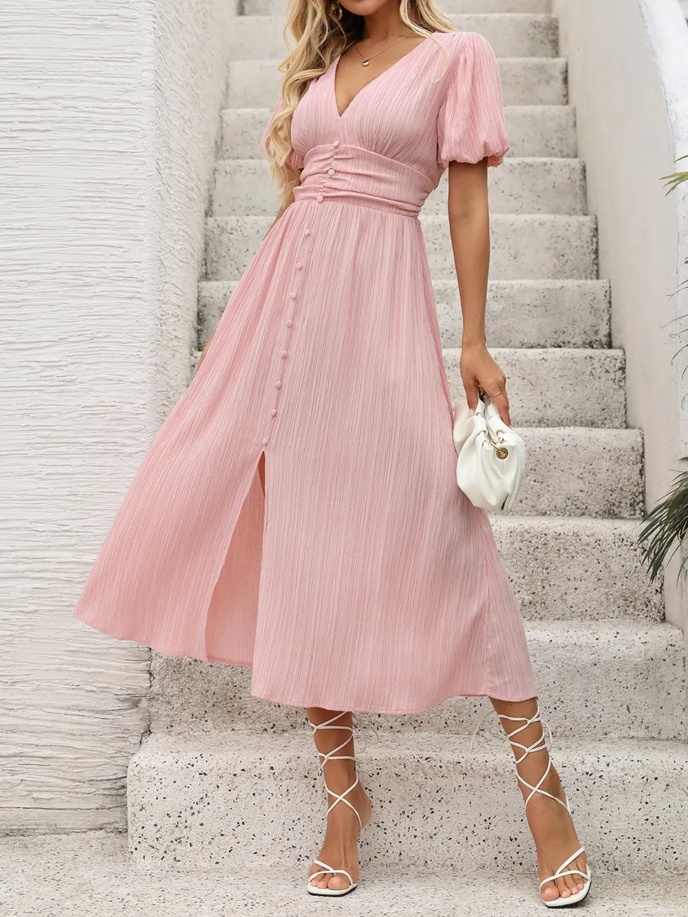 V-Neck Puff Sleeve Dress, image 6