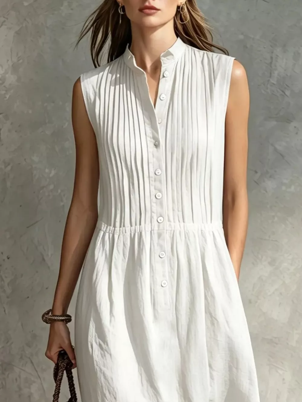 Full Size Sleeveless Button Front Midi Dress Plus Size, image 2
