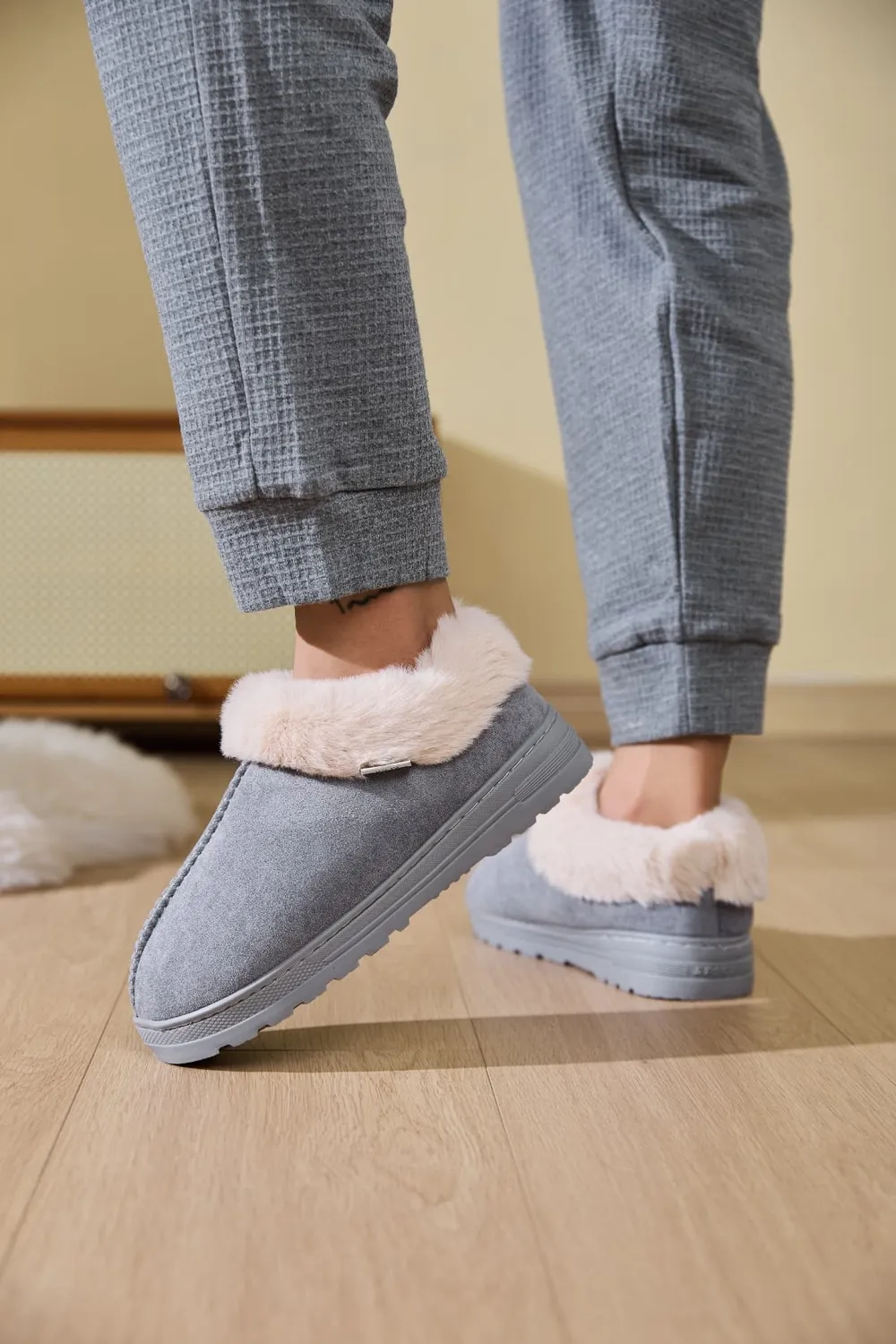 Faux Fur Round Toe Platform Slippers, image 19
