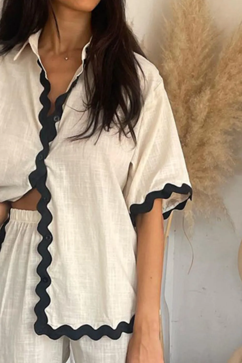 Contrast Trim Half Sleeve Top and Pants Set, image 2