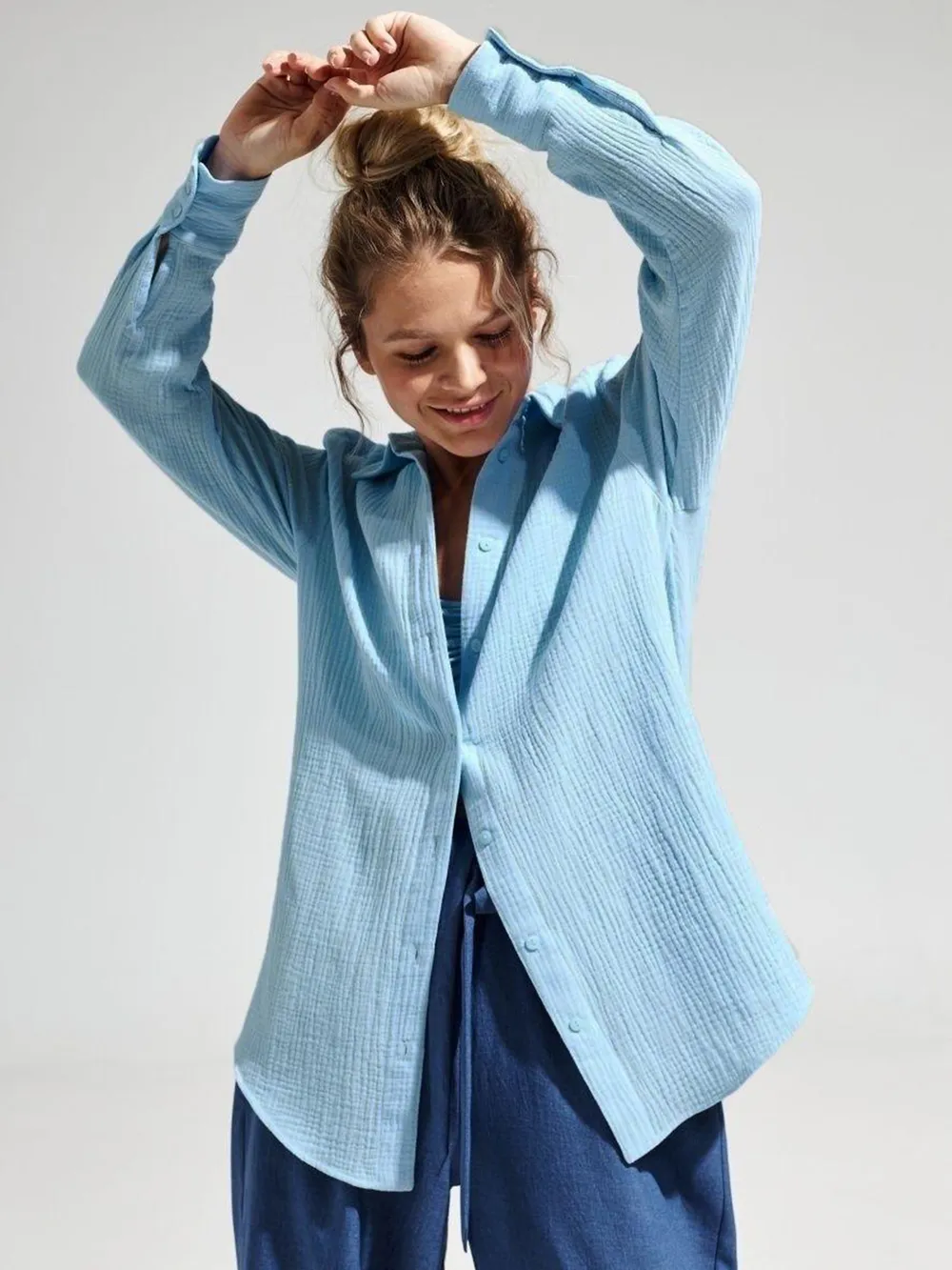 Textured Collared Neck Long Sleeve Shirt, image 13