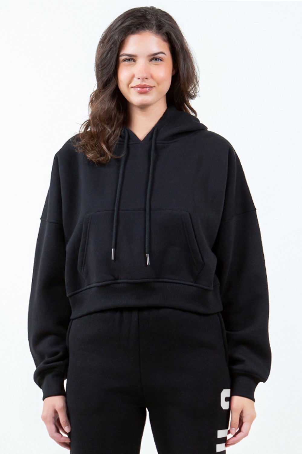 Letter Graphic Long Sleeve Drawstring Cropped Hoodie, image 2