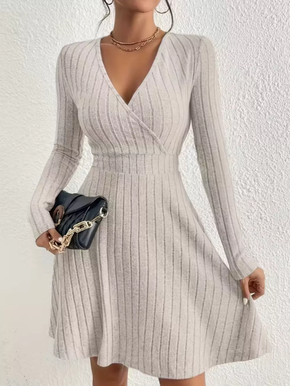 Ribbed Knit Wrap Mini Dress, image 16