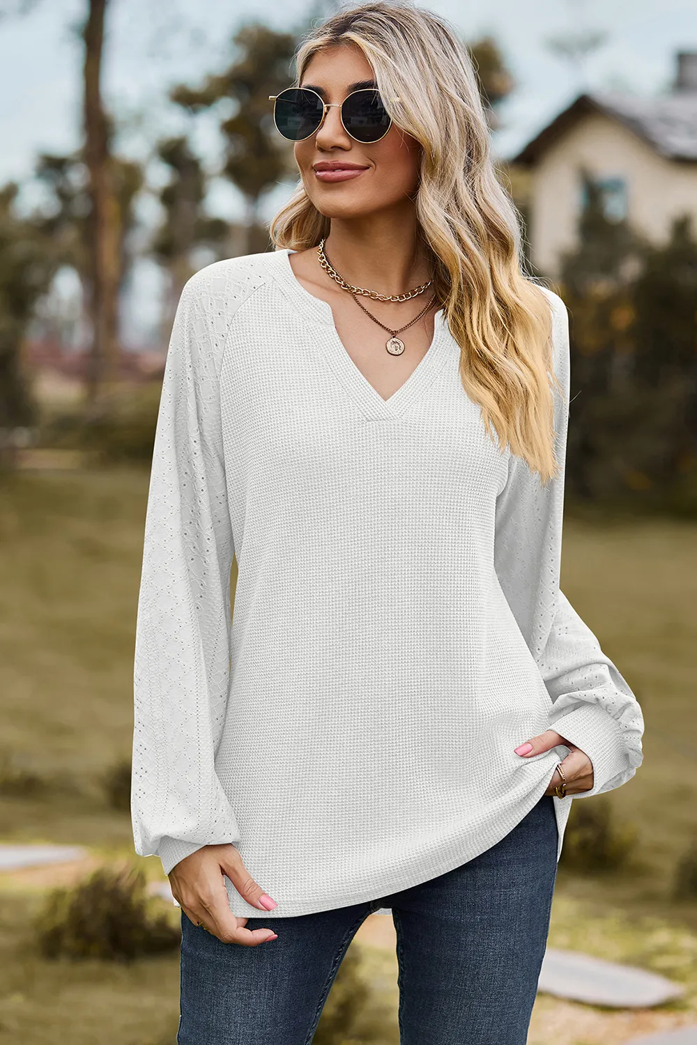 Eyelet Notched Raglan Sleeve T-Shirt, image 16