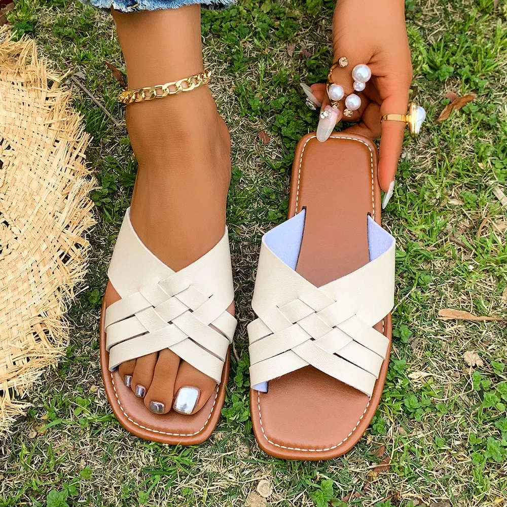 Woven Open Toe Flat Sandals, image 8