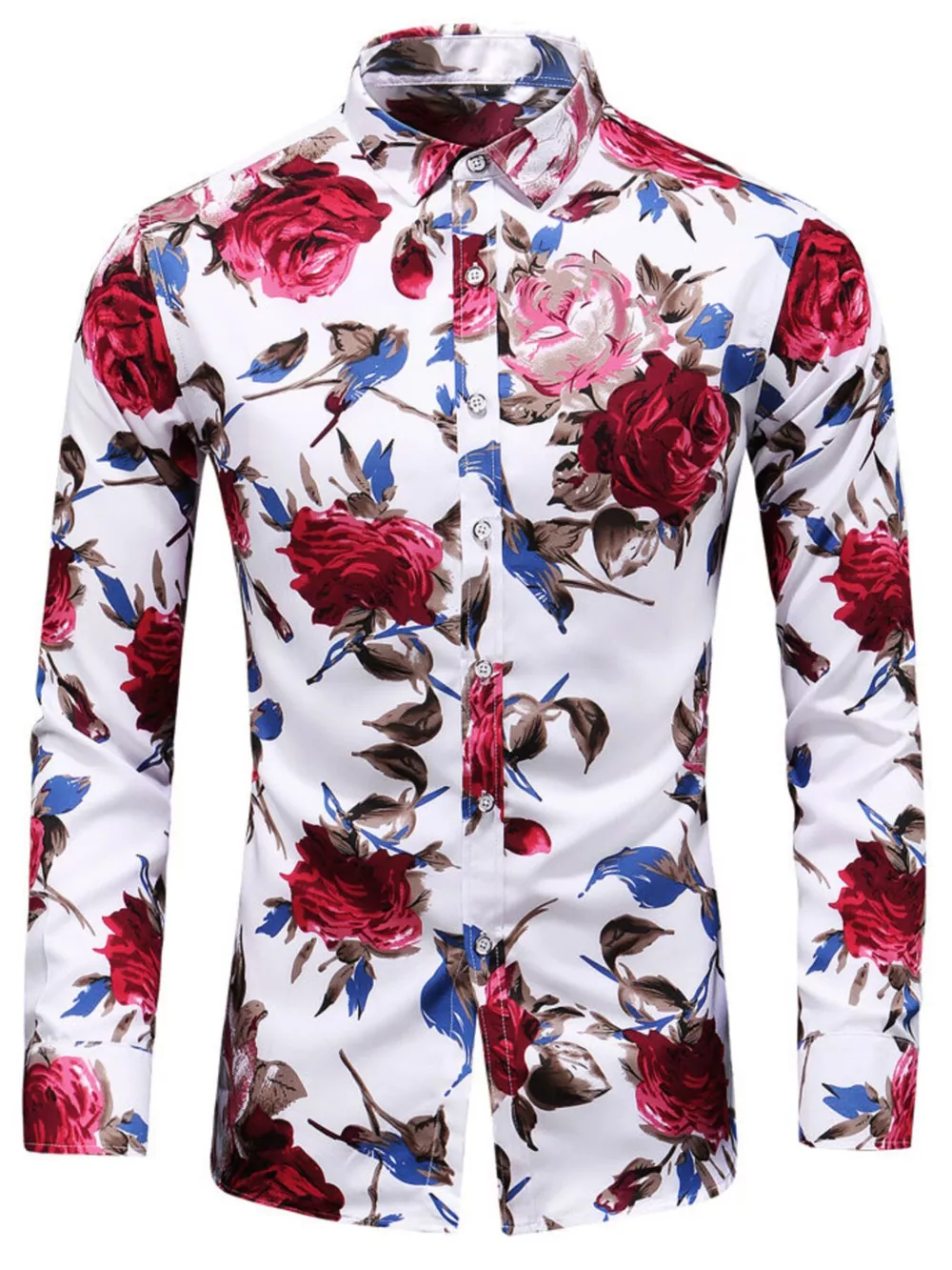 Men's Plus Size Long Sleeve Floral Print Button-Down Shirt, image 4