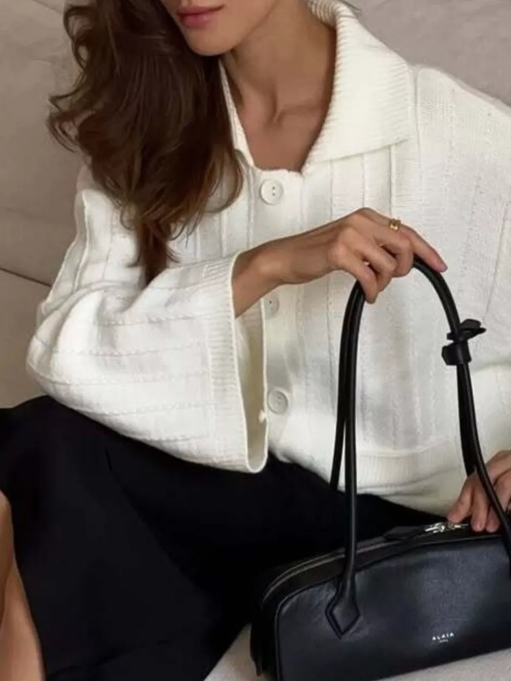 Texture Knit Cardigan with Wide Sleeves and Collar, image 8