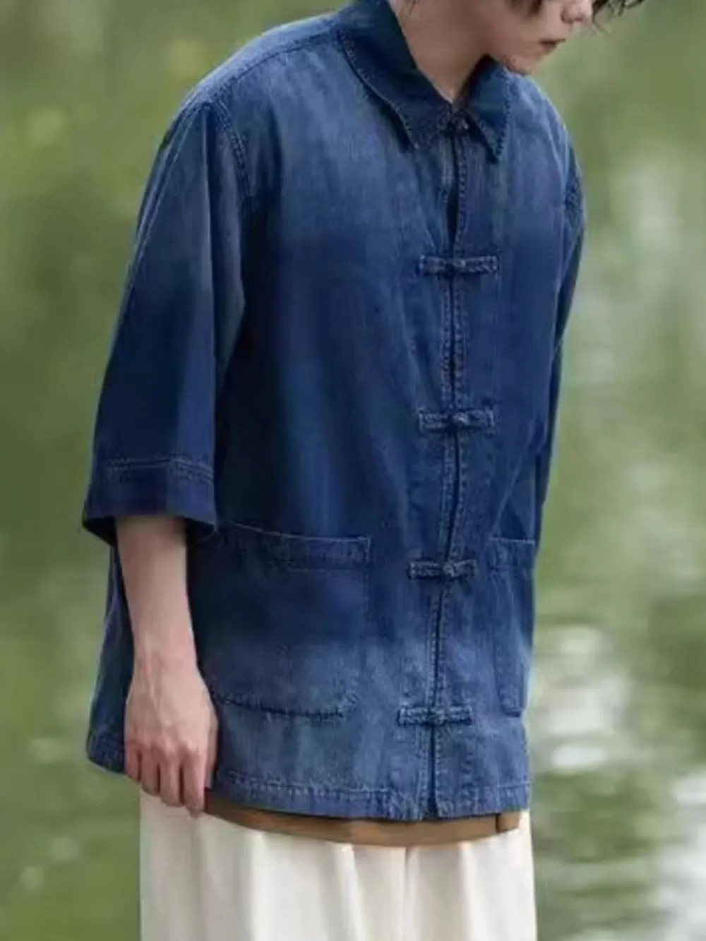 Men's Full Size Oversized 3/4 Sleeve Denim Shirt Plus Size, image 6